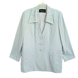 Moshita Couture Size 20 2PC Blue Beaded Jacket and Skirt Embellished Church USA